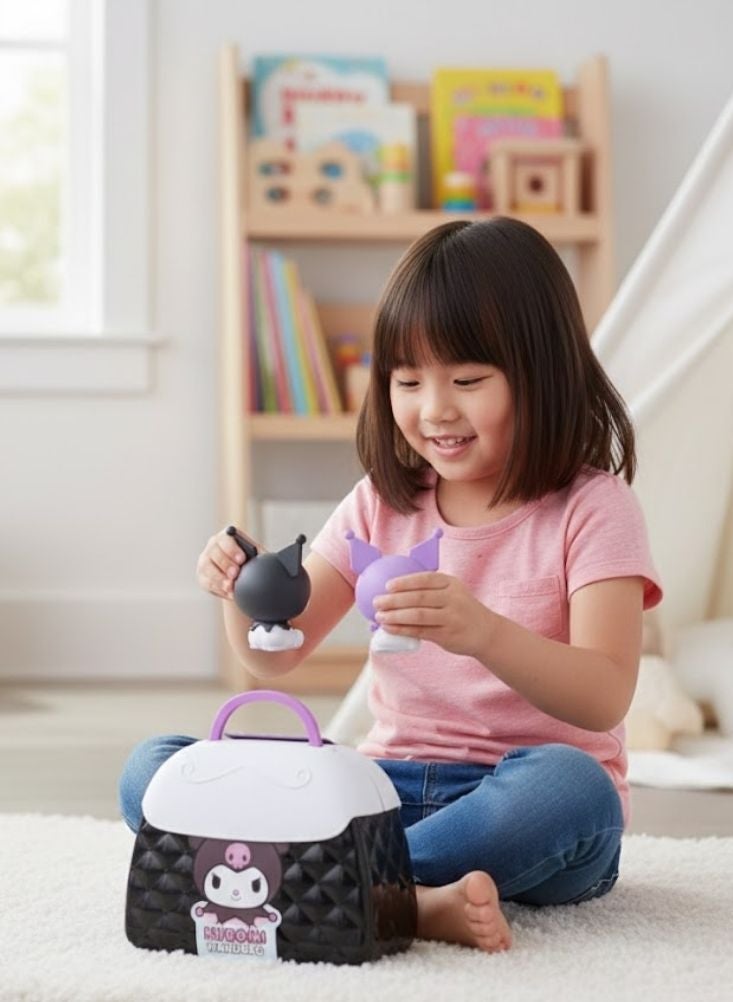 Premium Kuromi Inspired Kids Handbag Toy – Black & Purple Cartoon Carry Case with Mini Figures, Cute Collectible Playset - Image 2